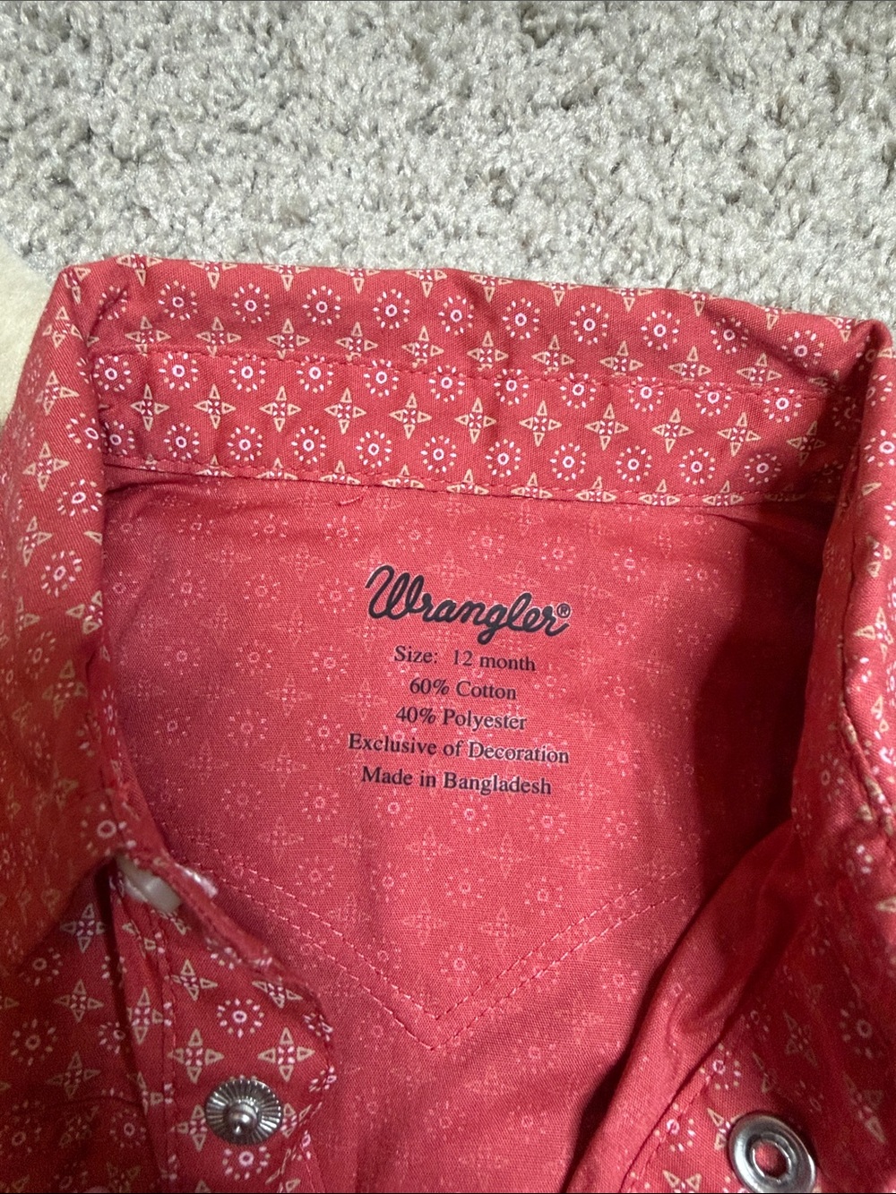 Wrangler Red Printed Western Snap Infant Bodysuit - Picture 2 of 3
